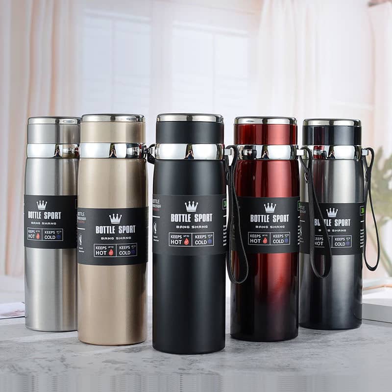 600ml/800ml/1000ml Vacuum Flask Double Stainless Steel Coffee Tea Insulated Cup Leakage-proof for Travel Office Fitness Sports