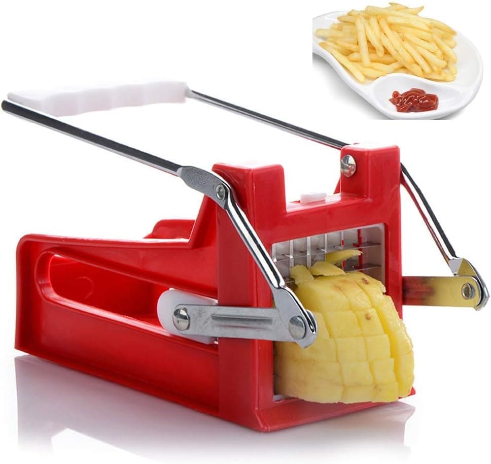 Potato Cutters,Professional French Fries Cutter Potato Chipper with 2 Stainless Steel Blade Fit for Sweet Potatoes,Carrots,Apples,Cucumbers Brand	Generic Blade Material	 Stainless Steel, Plastic Colour	as shown in the picture Special Feature	stainless ste