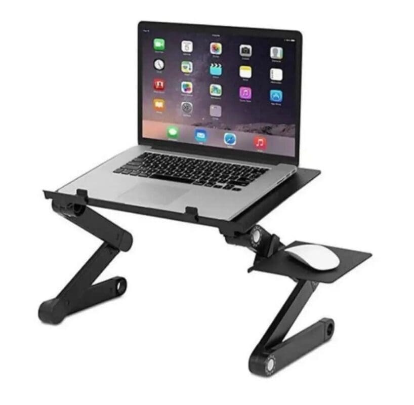 Fashnetic Laptop Table T-8 360 Degree Multi-Angle Adjustable Folding Computer Desk Table Stand Up/Sitting with Mouse Pad, Ergonomics Design. Brand	FASHNETIC Material	Aluminium Colour	Black Special Feature	Ergonomic, Foldable Style	Portable,Adjustable,Dura