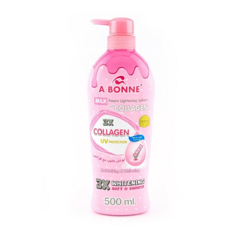 Abonne Milk Power Lightening w/ Collagen Lotion aya mavuta nimeza akura umwuma kuruhu, agabanya iminkanyari kuruhu agatuma uruhu rworoh
