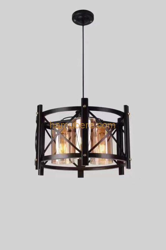Eumyviv Wood Farmhouse Rustic Chandelier with Crack Finish Glass Shade, 3 Lights Vintage Industrial Hanging Light for Dinning Room
