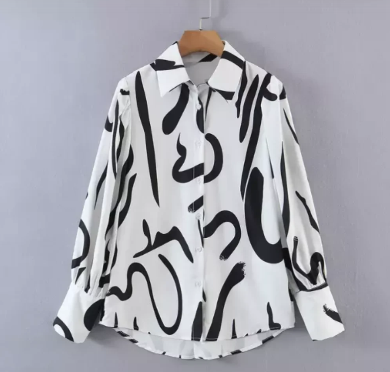 Women’s Long sleeved Printed V neck Top