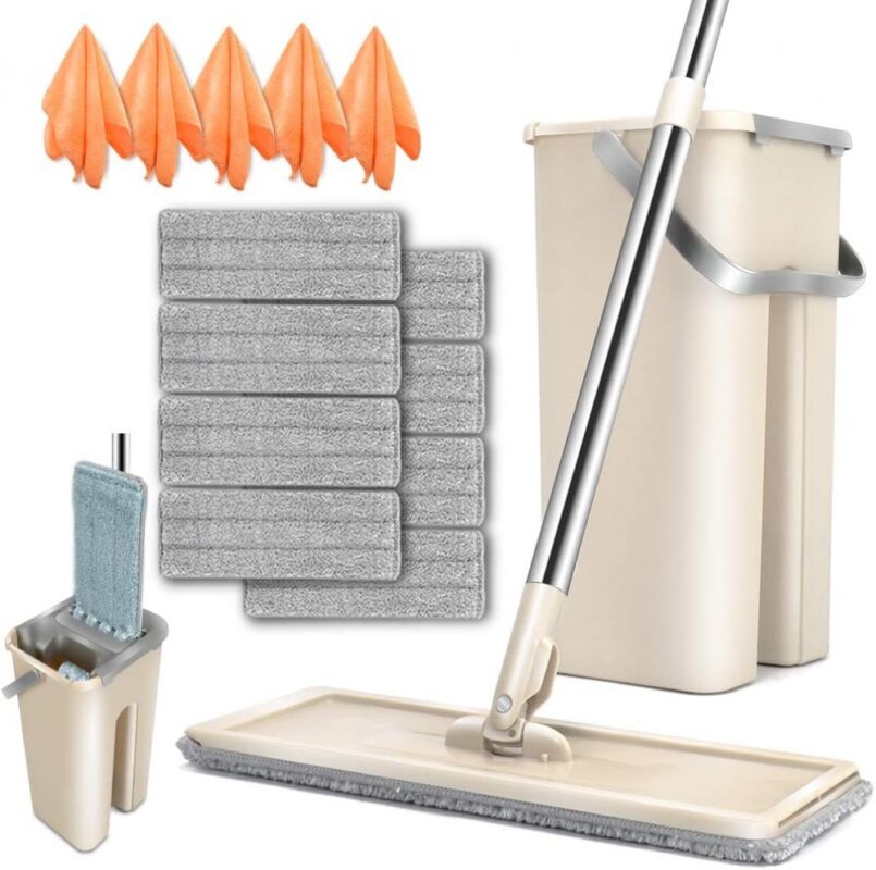 Flat Squeeze Mop Floor With Bucket Water Floors Cleaner Home Kitchen Wooden Floor Mops Lazy Fellow for Wash Floor Squeeze Mopsqueeze mop