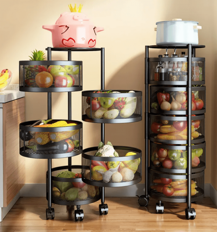 5 Tiers Vegetable Basket Fruit Storage Basket Kitchen 360 Degree Rotating Circle Rotating Rack