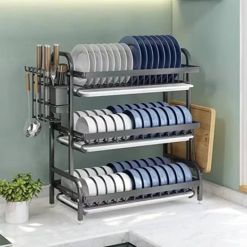 3 Tier Dish Drying RackDish Racks for Large Capacity Kitchen CounterDish Drying Rack with Tray Drain Function23.5 x 43 x 60 cm Kilograms