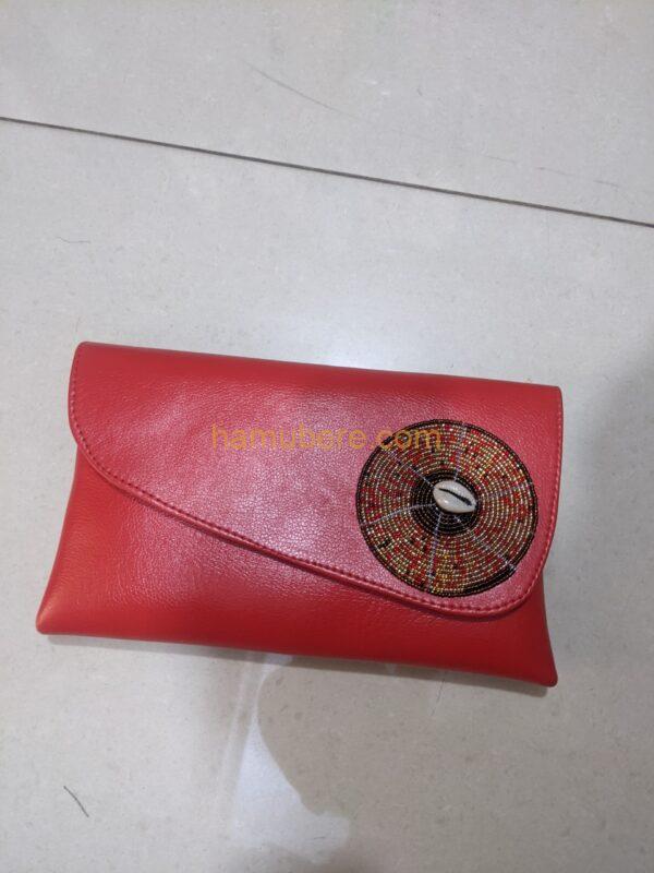 Women’s leather clutch Jute cloth with Genuine women leather flap Dashiki African print Made in Rwanda Clutch purses (Medium)