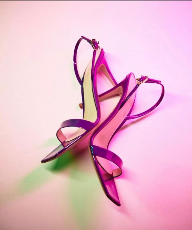 Ribbon 105 Sandals in Patent Leather These high heels are stunning in purple. They’re perfect for adding a touch of glam to your outfit