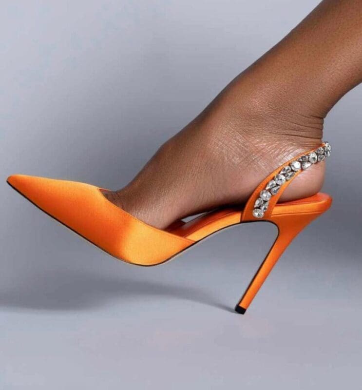 ALMUDENA Bling Bling Crystal Slingback Wedding Shoes Nude Red Pointed Toe Banquet Pumps Glitter Rhinestone Gladiator Heels