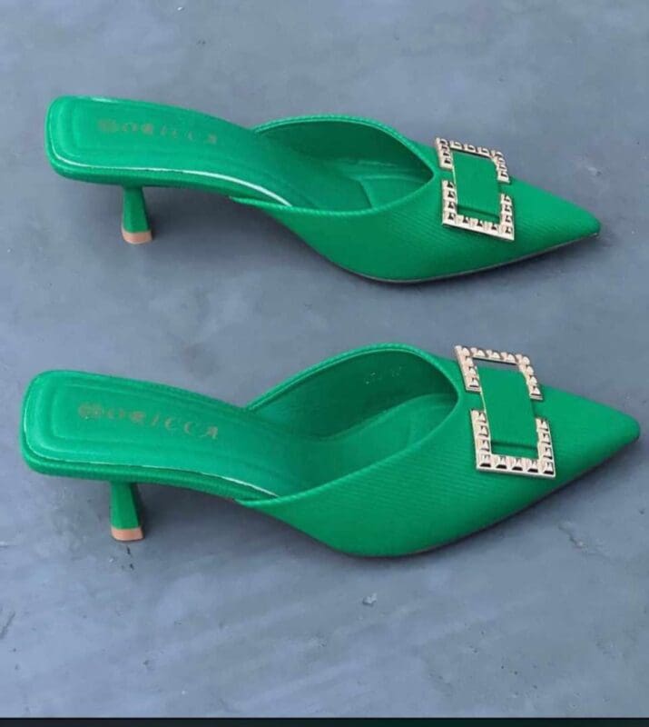 Liyke Sexy Pointed Toe Stiletto High Heels Mules Slippers Sandals Fashion Crystal Buckle Design