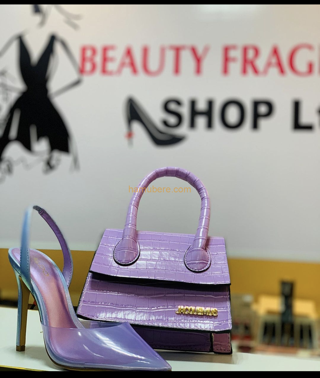 Lavender strap heels and bag