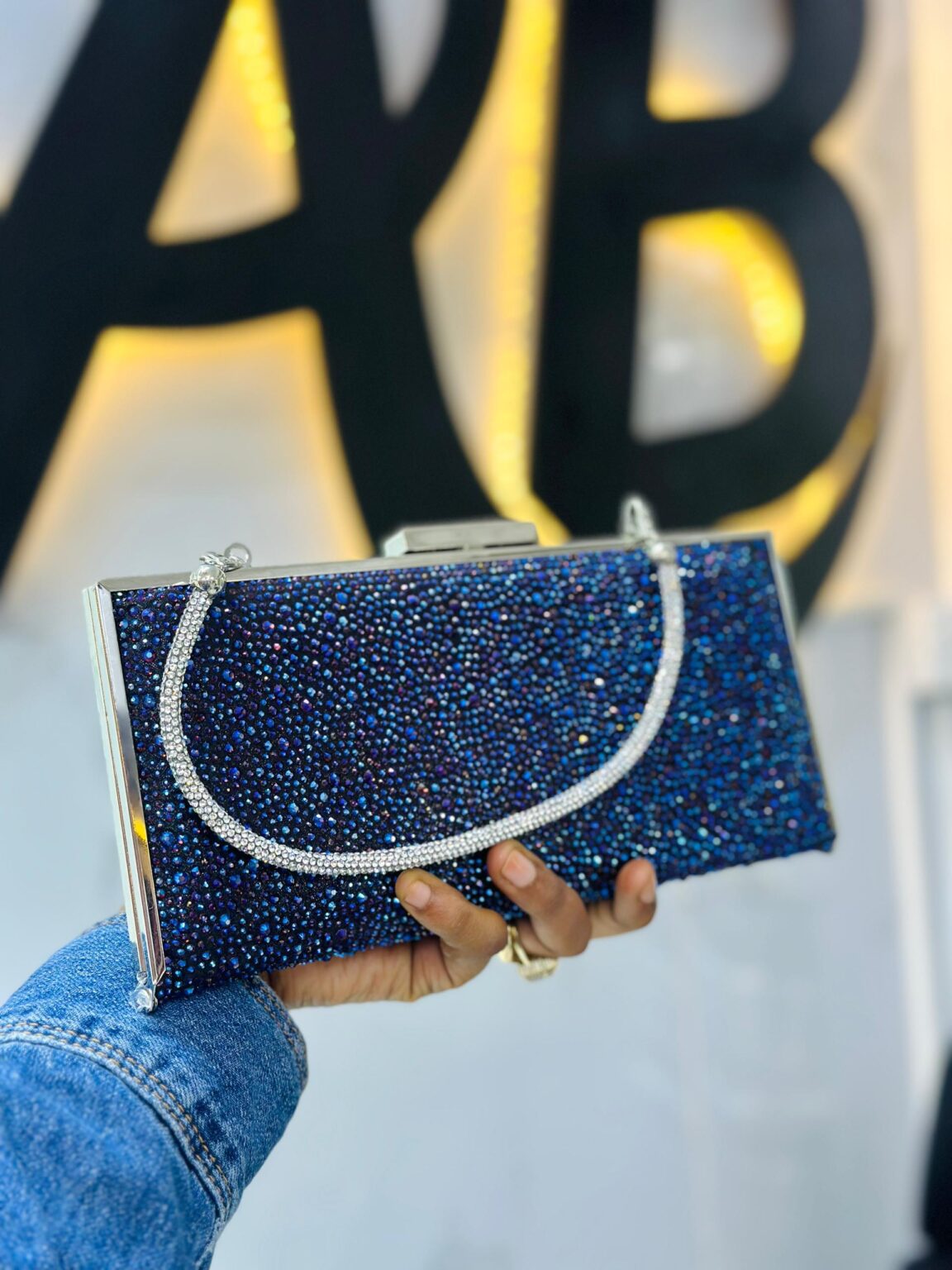 Evening Bag Navy Blue Women Crystal Clutch Evening Bags Wedding Bridal Rhinestone Box Handbags Party Dinner Diamond Purse