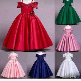 Embroidery Satin Off-shoulder Satin Flower Girl Wedding Dresses Kids birthday party dress