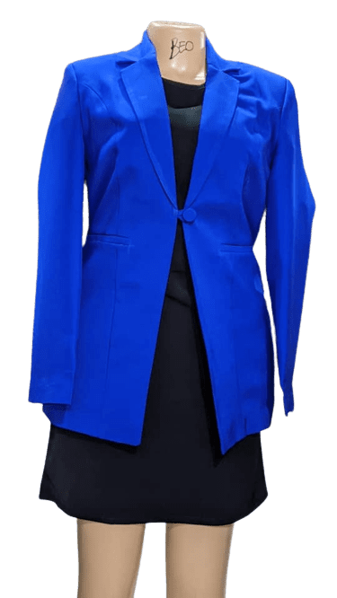 Blue Fitted Button Detail Crepe Blazer
