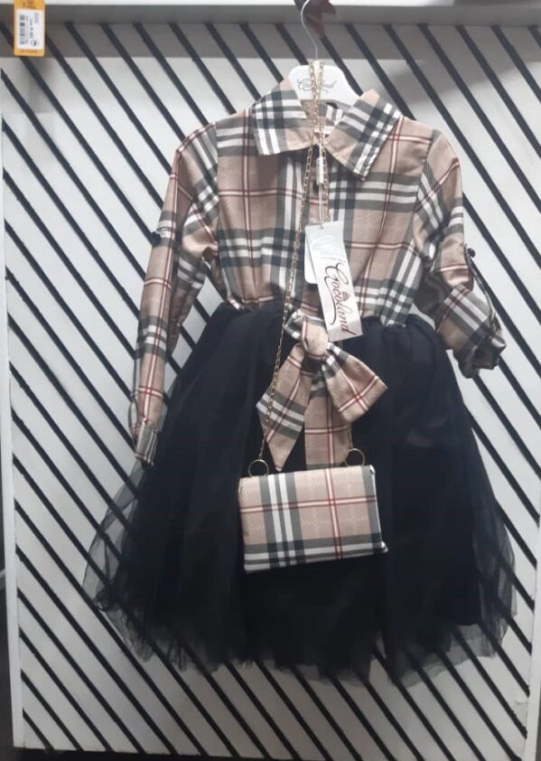 Kids Toddler Infant Baby Girls Short Sleeve Plaid Patchwork Tulle Dress