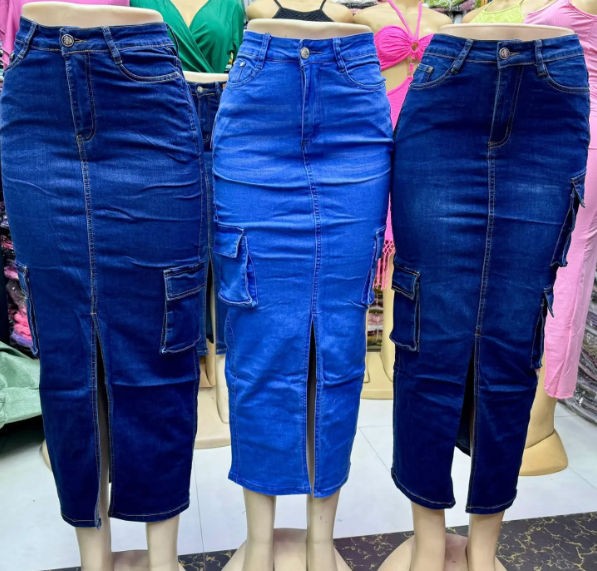 IDEALSANXUN Cargo Skirts for Women Midi Long Denim Jean Skirt