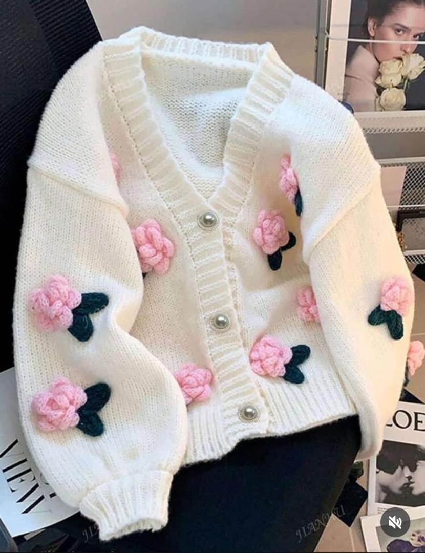 Jianhu 3D floral knit cardigan.